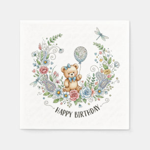Servilleta De Papel Oso de cumpleaños floral boho