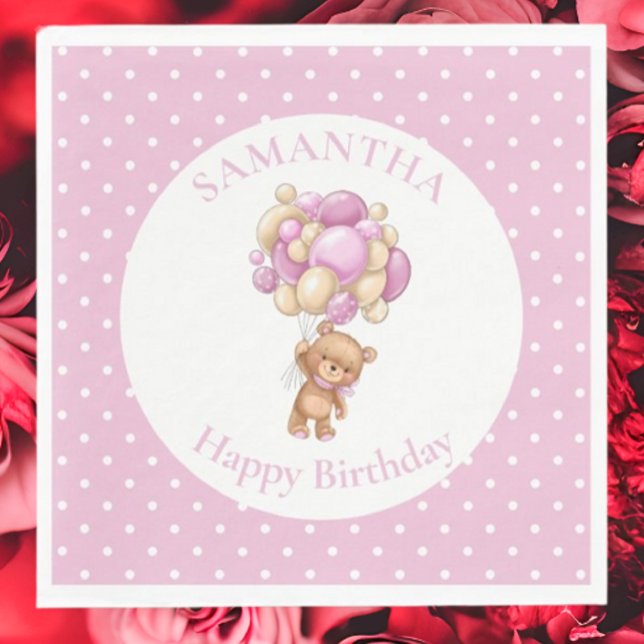 Servilleta De Papel Oso de Cumpleaños Globos ROSAS   (Planning A Party Is Fun When You Shop With Us. Find Everything You Need)