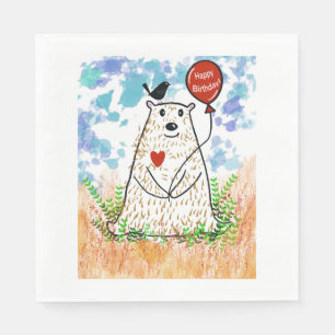 Servilleta De Papel Oso de cumpleaños y Napkin de pájaro negro