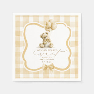 Servilleta De Papel Oso de Gingham Beige Revelación de Bebé Neutral