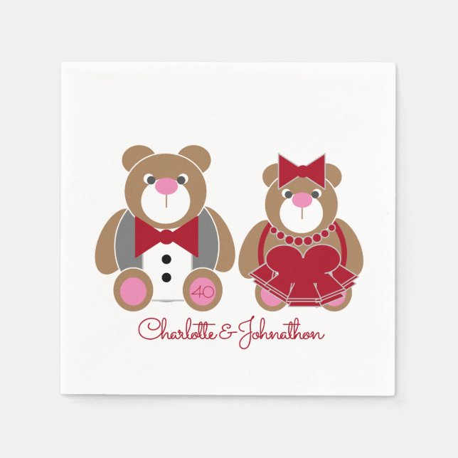 Servilleta De Papel Oso de peluche 40° aniversario del boda del rubí (Anverso)