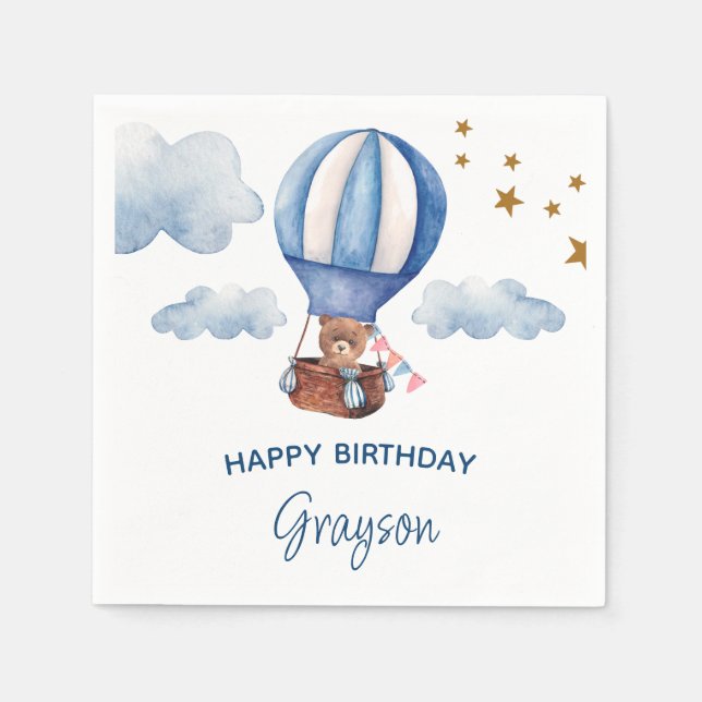 Servilleta De Papel Oso de peluche azul cumpleaños 1 (Anverso)