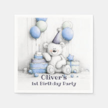 Oso de peluche azul lindo fiesta de cumpleaños 1