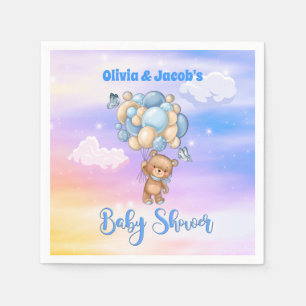 Servilleta De Papel Oso de peluche azul para baby shower de niño