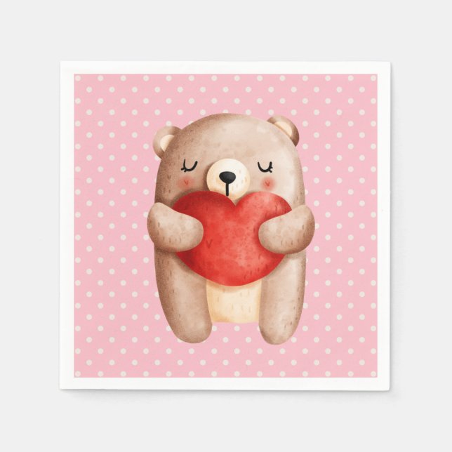 Servilleta De Papel Oso de peluche con un corazón rojo (Anverso)