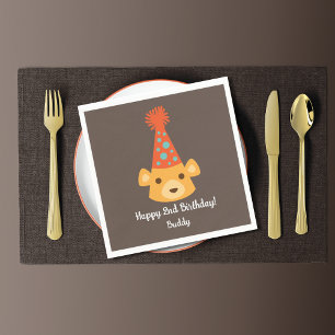 Servilleta De Papel Oso de peluche de cumpleaños con sombrero de fiest
