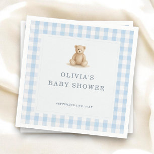 Servilleta De Papel Oso de peluche de gingham azul Cumpleaños de niño