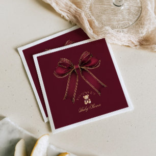 Servilleta De Papel Oso de peluche de lujo con lazo dorado burgundy pa