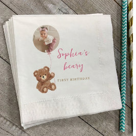 Servilleta De Papel Oso de peluche del primer cumpleaños de Beary  Fie