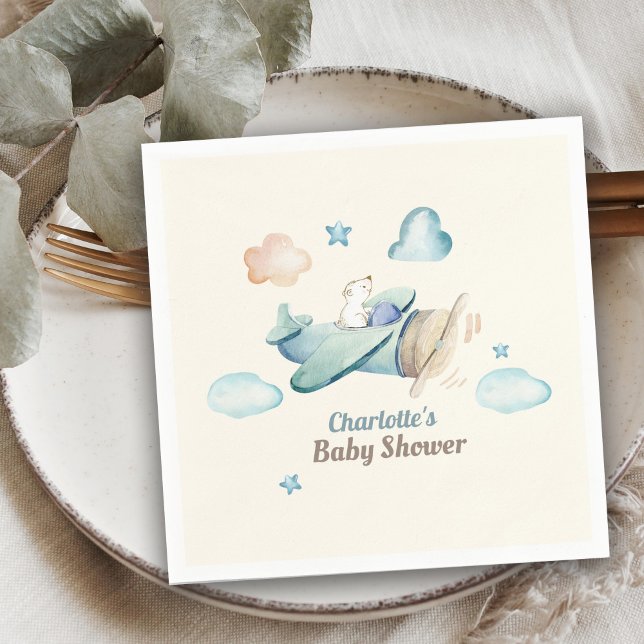 Servilleta De Papel Oso de peluche en Baby Shower de avión (Subido por el creador)