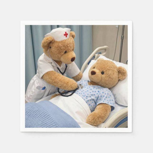 Servilleta De Papel Oso de peluche enfermera con estetoscopio  (Anverso)