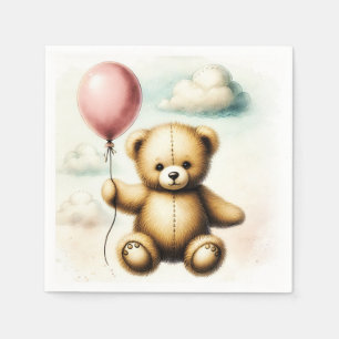 Servilleta De Papel Oso de peluche Globo Rosa Ducha de bebé Apenas Esp