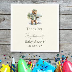 Servilleta De Papel Oso de peluche lindo pescador carrete emocionado b
