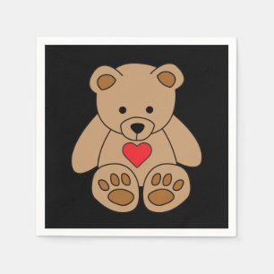 Servilleta De Papel Oso de peluche marrón corazón Día de San Valentín 