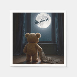 Servilleta De Papel Oso de peluche observando a Santa Claus y los reno