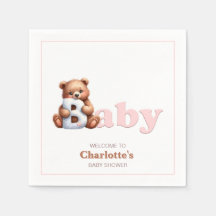 Oso de peluche rosa para baby shower de niña