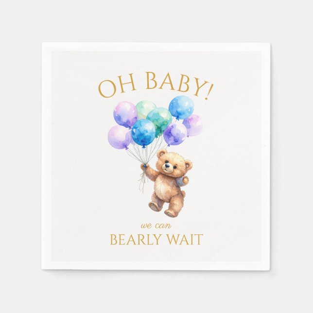 Servilleta De Papel Oso de peluche sostiene globos flotando (Anverso)