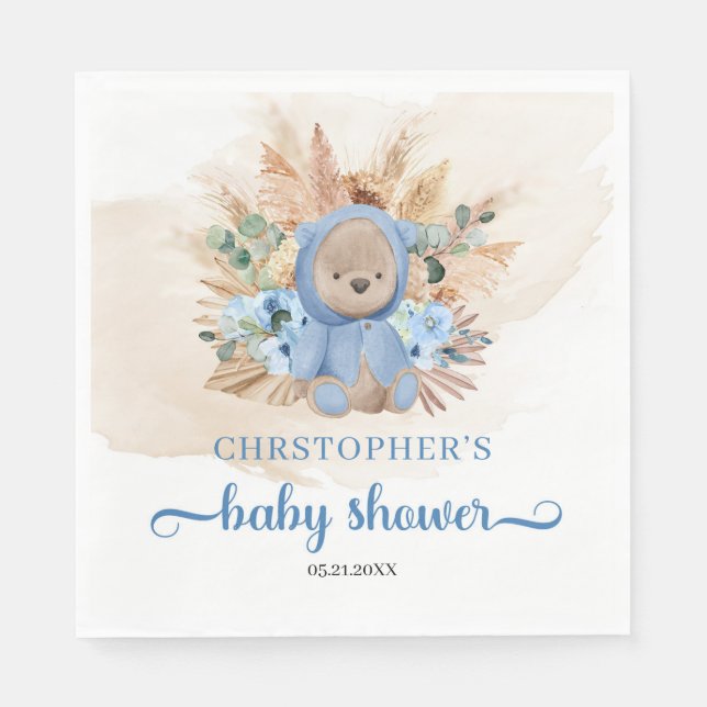 Servilleta De Papel Oso de peluche tropical pampas hierba Baby Shower (Anverso)