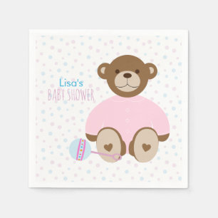 Servilleta De Papel Oso de peluche vestido en Baby Shower rosado