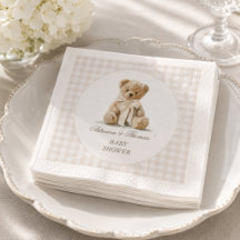 Oso de peluche vintage a cuadros baby shower