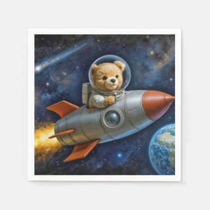 Servilleta De Papel Oso de peluche volando en un cohete