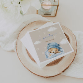 Servilleta De Papel Oso de peluche y nubes Baby Shower azul marrón cla
