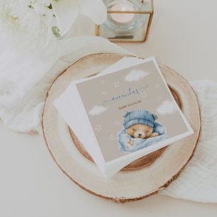 Servilleta De Papel Oso de peluche y nubes marrón claro azul Cumpleaño