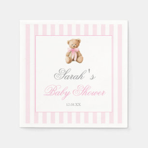 Servilleta De Papel Oso de rayas rosadas Baby Shower Niña