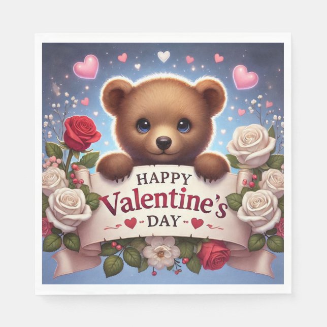 Servilleta De Papel Oso de Teddy Adorable con Rosas (Anverso)