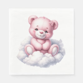 SERVILLETA DE PAPEL OSO DE TEDDY DE NIÑA DE COLOR ROSA EN UNA NUBE