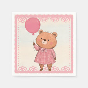 Servilleta De Papel Oso de vestido rosado fresco con globo rosa