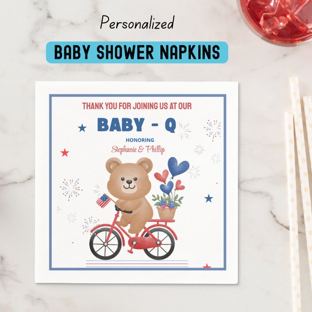 Servilleta De Papel Oso en la Baby Shower del 4 de julio en bicicleta (Subido por el creador)