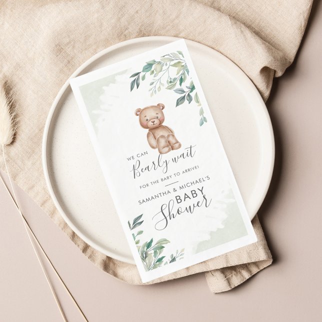 Servilleta De Papel Oso Eucalyptus deja a las parejas Baby Shower (Bearly Wait Bear Woodland Animal Baby Shower Guest Towel Napkin)