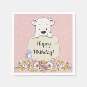 Servilleta De Papel Oso Floral Rosa Cumpleaños