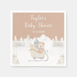 Servilleta De Papel Oso Invernal Marrón Trineo Baby Shower