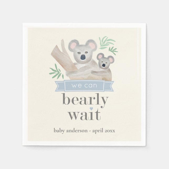 Servilleta De Papel Oso Koala Podemos Esperar A Baby Shower (Anverso)