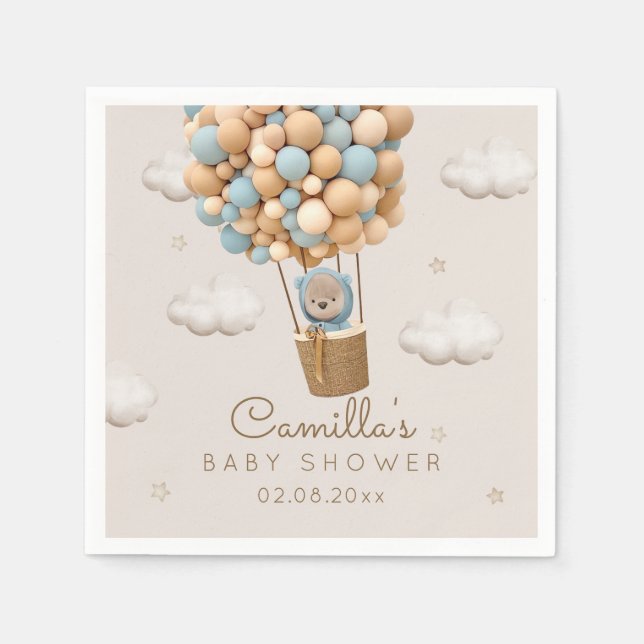 Servilleta De Papel Oso lindo con el Baby Shower de Balloons Boy (Anverso)