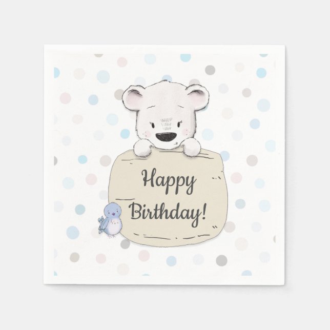 Servilleta De Papel Oso Lindo Feliz Cumpleaños (Anverso)