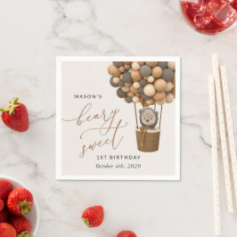 Servilleta De Papel Oso lindo, globos marrones, primer cumpleaños