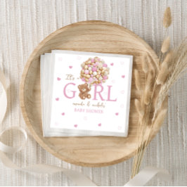 Servilleta De Papel Oso Mínimo De Boho Con Globos De Color Rosa
