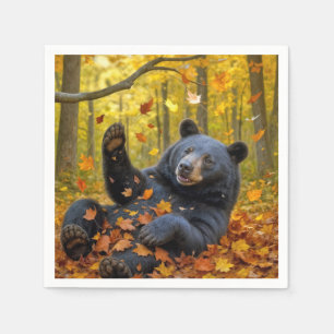 Servilleta De Papel Oso Negro En Hojas De Otoño