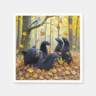 Servilleta De Papel Oso Negro En Hojas De Otoño