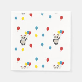 Servilleta De Papel Oso panda con globos blanco