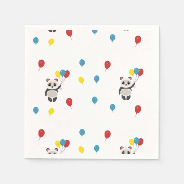 Servilleta De Papel Oso panda con globos blanco (Anverso)