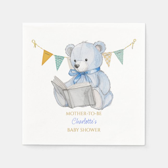 Servilleta De Papel Oso personalizado leyendo un libro Baby Shower (Anverso)
