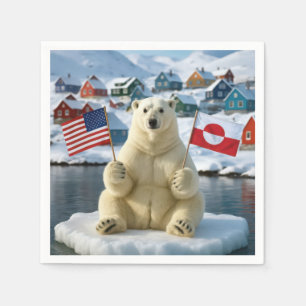Servilleta De Papel Oso Polar Con Banderas de Groenlandia y Estados Un