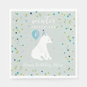 Servilleta De Papel Oso polar con globo aerostático azul de invierno