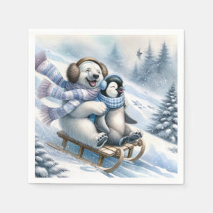 Servilleta De Papel Oso Polar con un pingüino