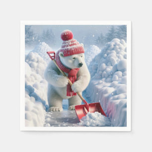 Servilleta De Papel Oso Polar de Navidad Con Pala Roja