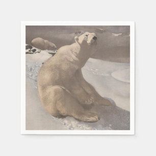 Servilleta De Papel Oso polar descansando en la nieve ilustración vint